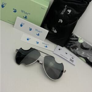 NEW Off White Dallas Silver Grey Aviator Cutout Sunglasses